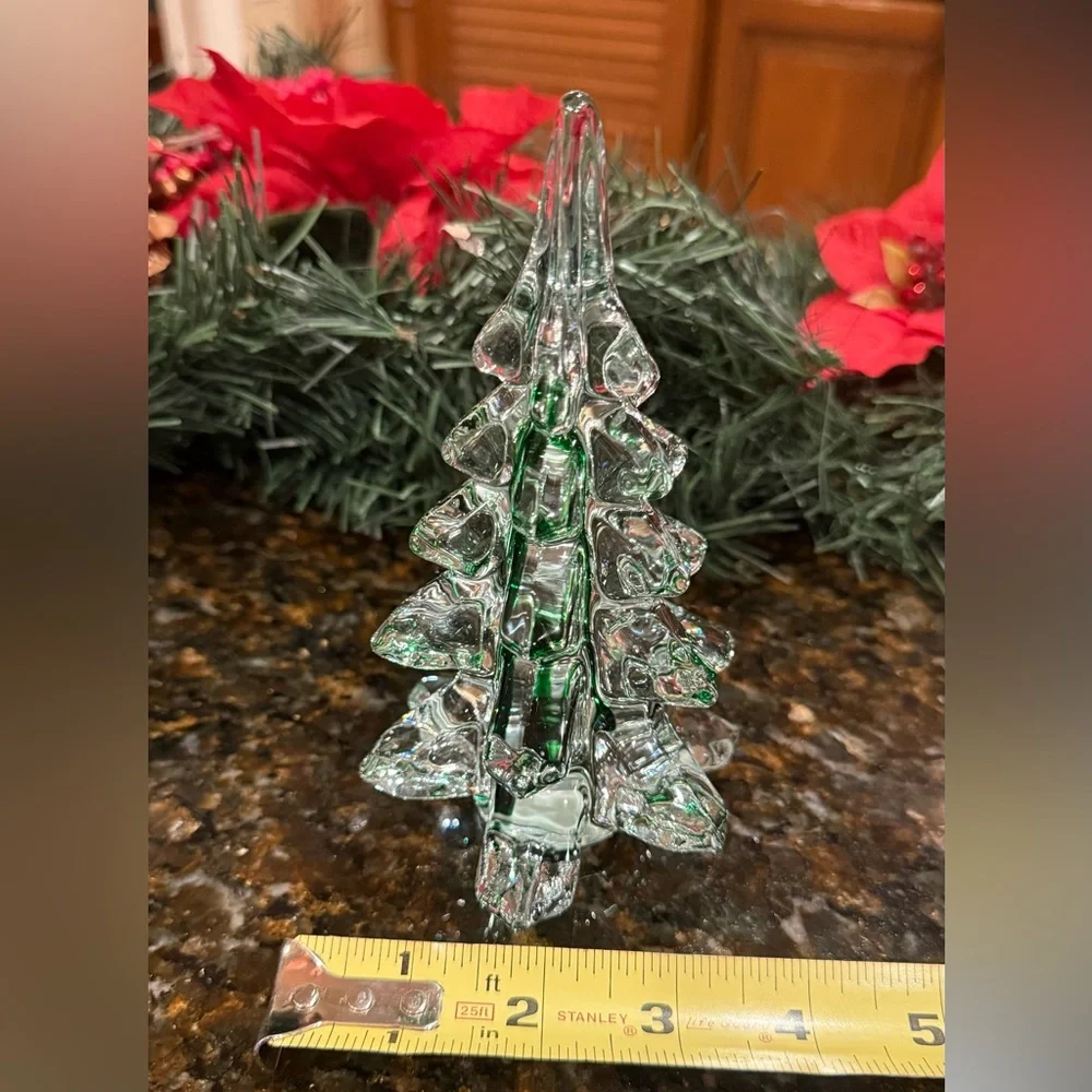 Vintage Price Products Crystal Clear Glass /Green Stripe Christmas Tree 6
